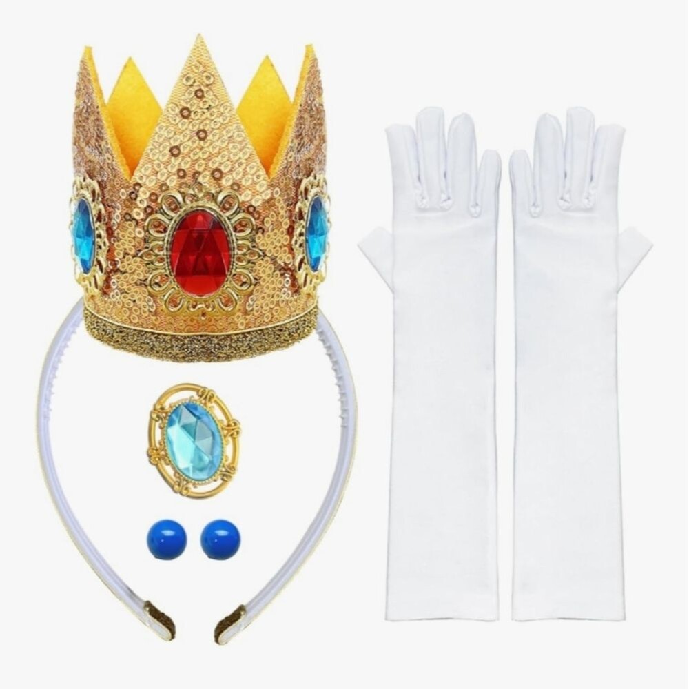Princess Peach Crown Gloves & Earrings Set NWT